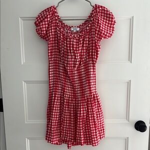 Frankie's Bikinis Red and White Puff Sleeve Sundress